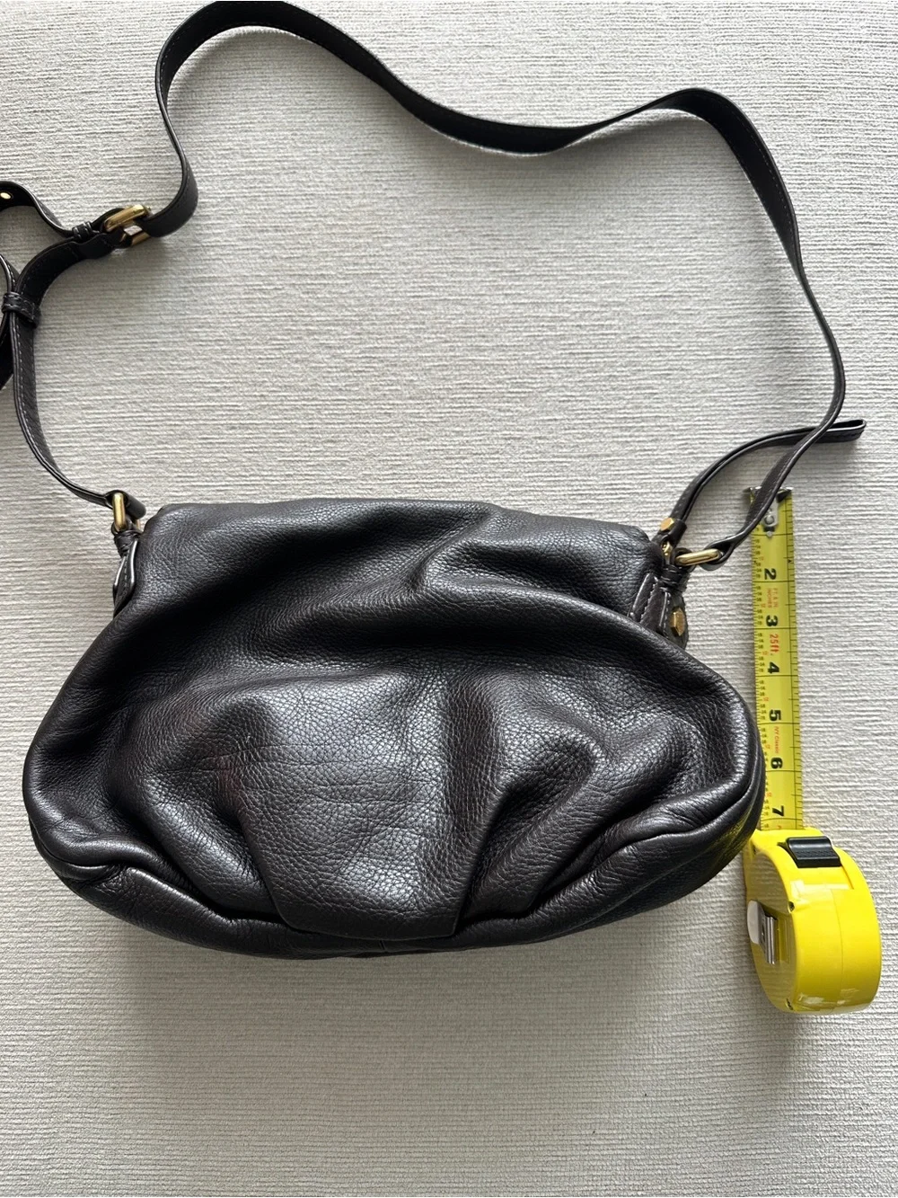 Marc By Marc Jacobs Black Pebbled Leather Flap Crossbody with Gold Plaque